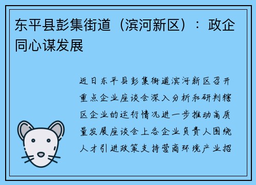 东平县彭集街道（滨河新区）：政企同心谋发展