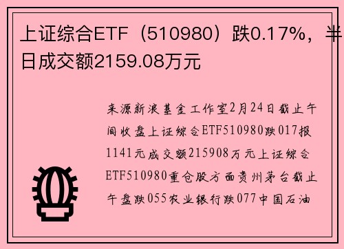 上证综合ETF（510980）跌0.17%，半日成交额2159.08万元