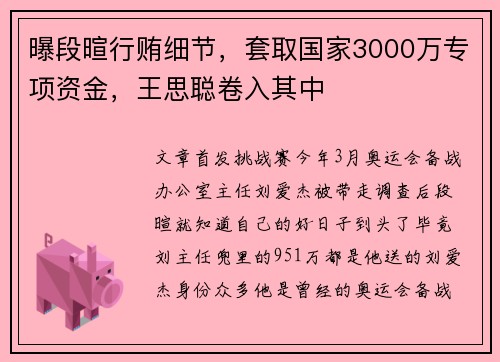 曝段暄行贿细节，套取国家3000万专项资金，王思聪卷入其中
