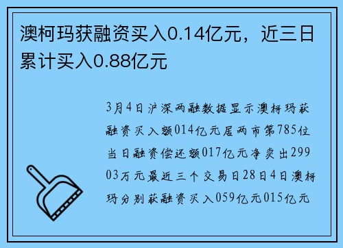 澳柯玛获融资买入0.14亿元，近三日累计买入0.88亿元